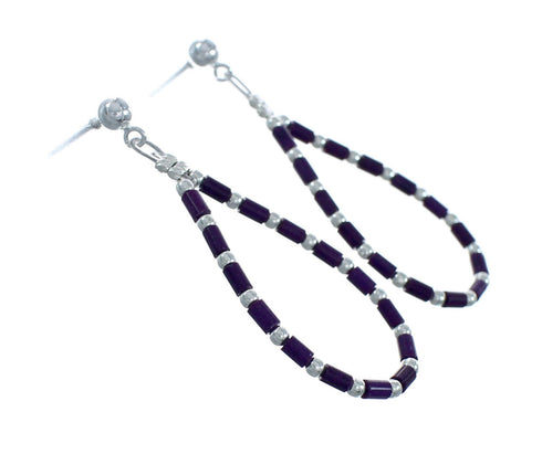Purple Sodalite Silver Navajo Bead Post Dangle Earrings X10279